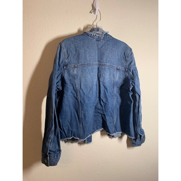H&M Distressed Denim Blue Jean Jacket Womens Size 16 AD2 - Picture 2 of 6